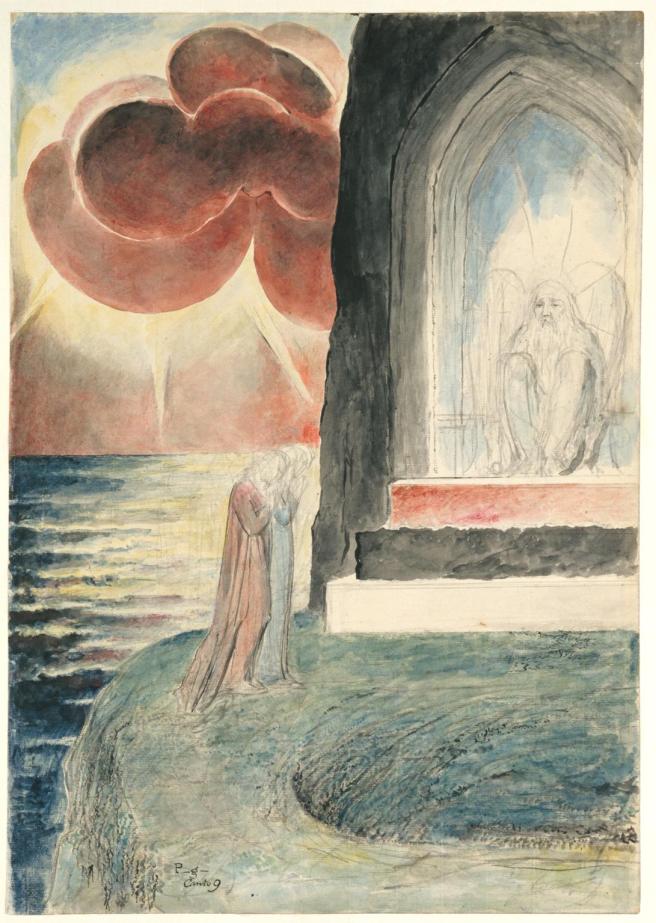 Dante and Virgil Approaching the Angel Who Guards the Entrance of Purgatory 1824-7 by William Blake 1757-1827
